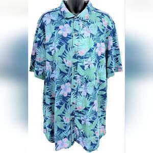 Tommy Bahama 100% Cotton Men's Blue  Pink Aloha Hawaiian Shirt Size XL